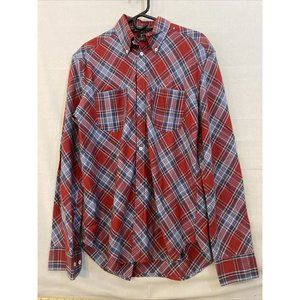 Marc Jacobs Mens Long Sleeve Button Up Shirt Red Plaid Size Large with Pockets L